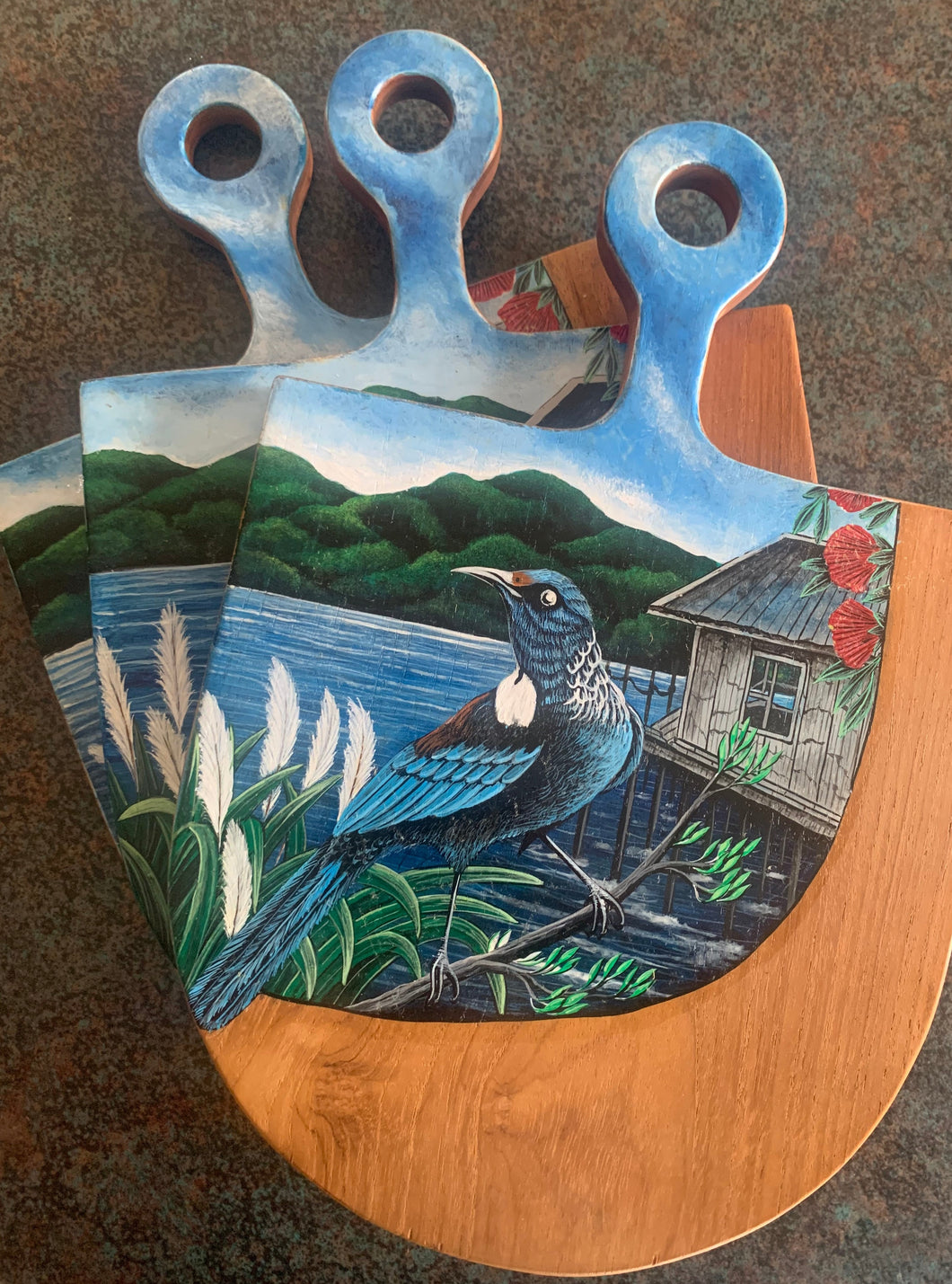 Fan shaped platter with local wellington scene